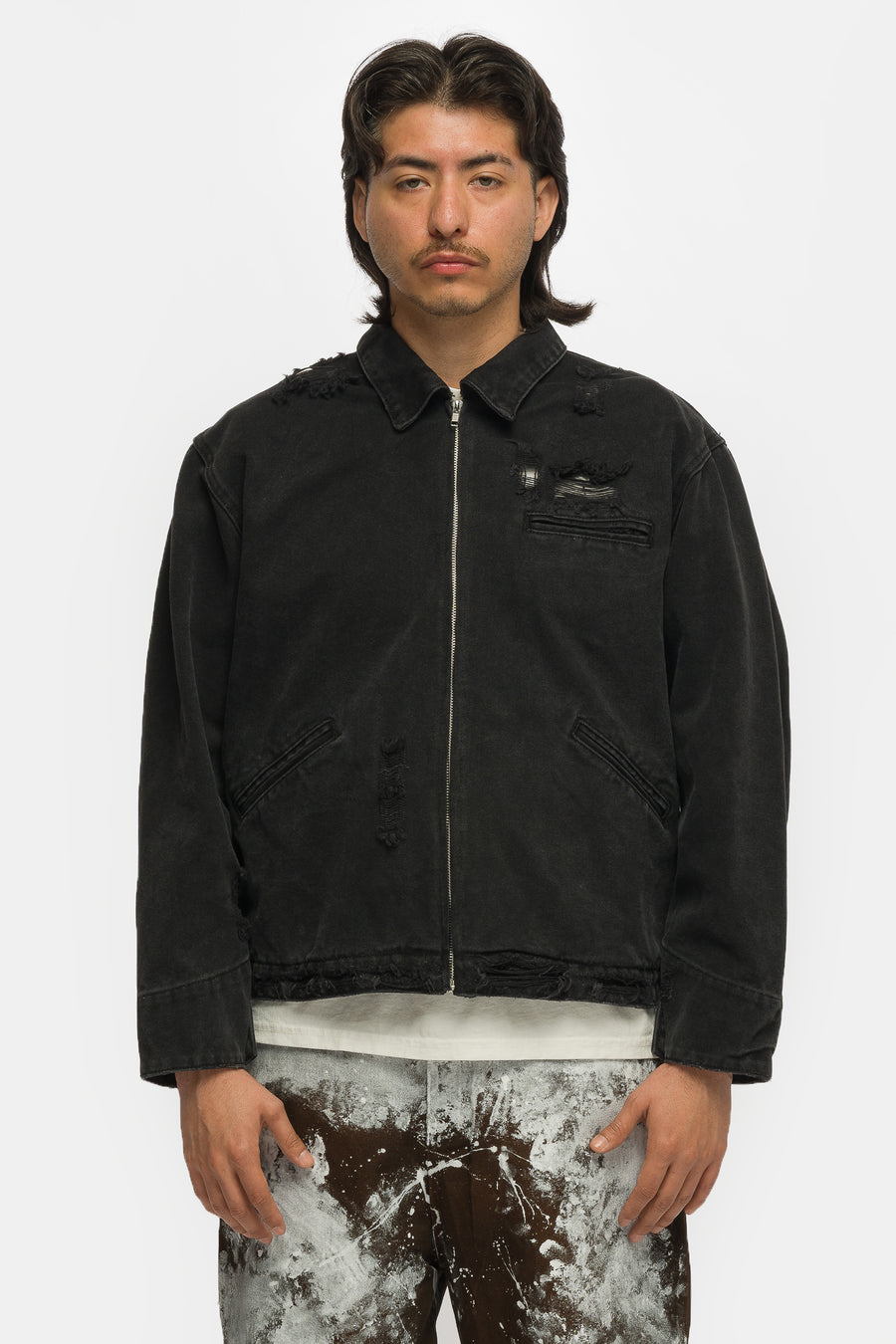 Basketcase Gallery Charms Distressed Work Jacket in Black - Notre