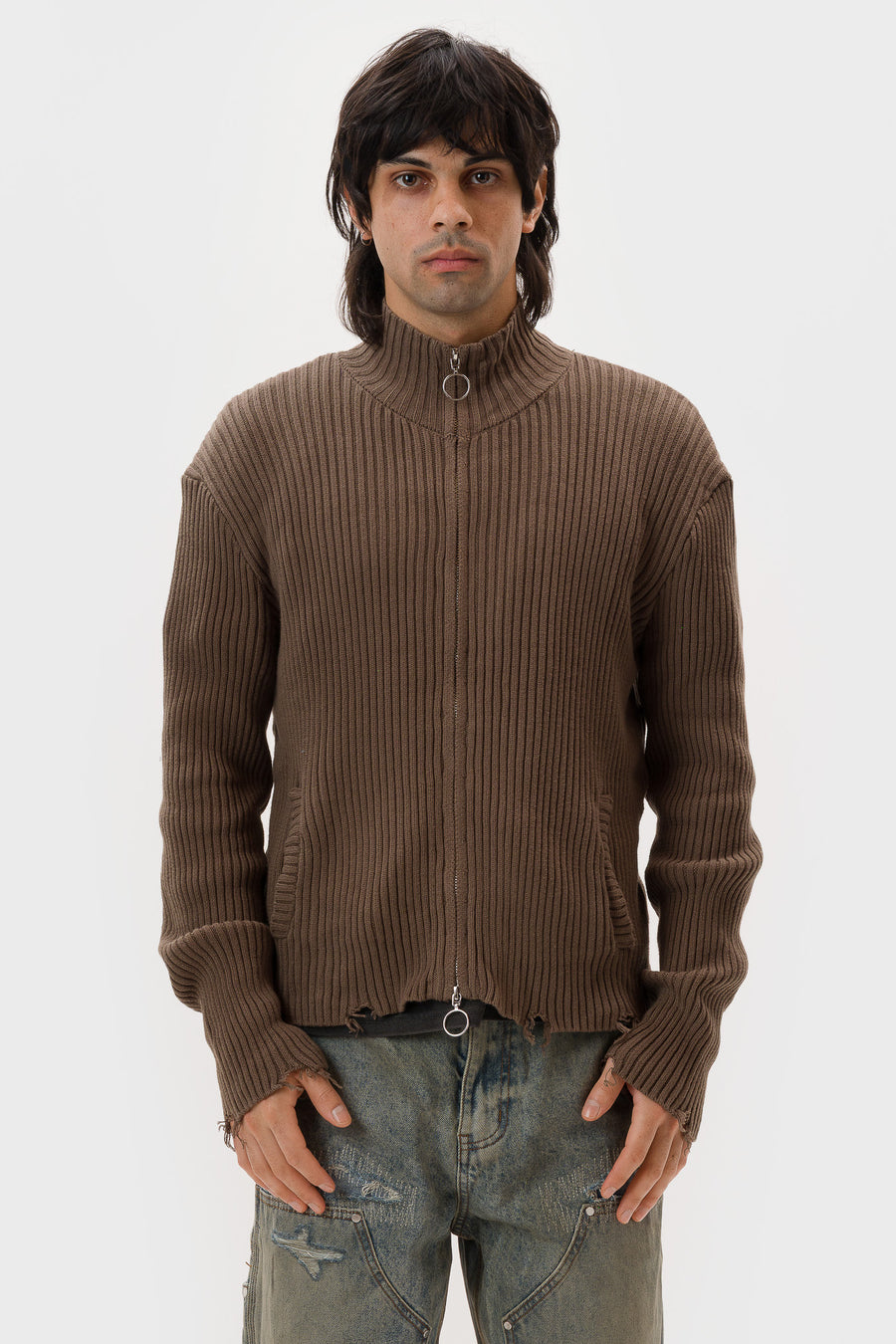 Hench Knit Zip Sweater in Olive