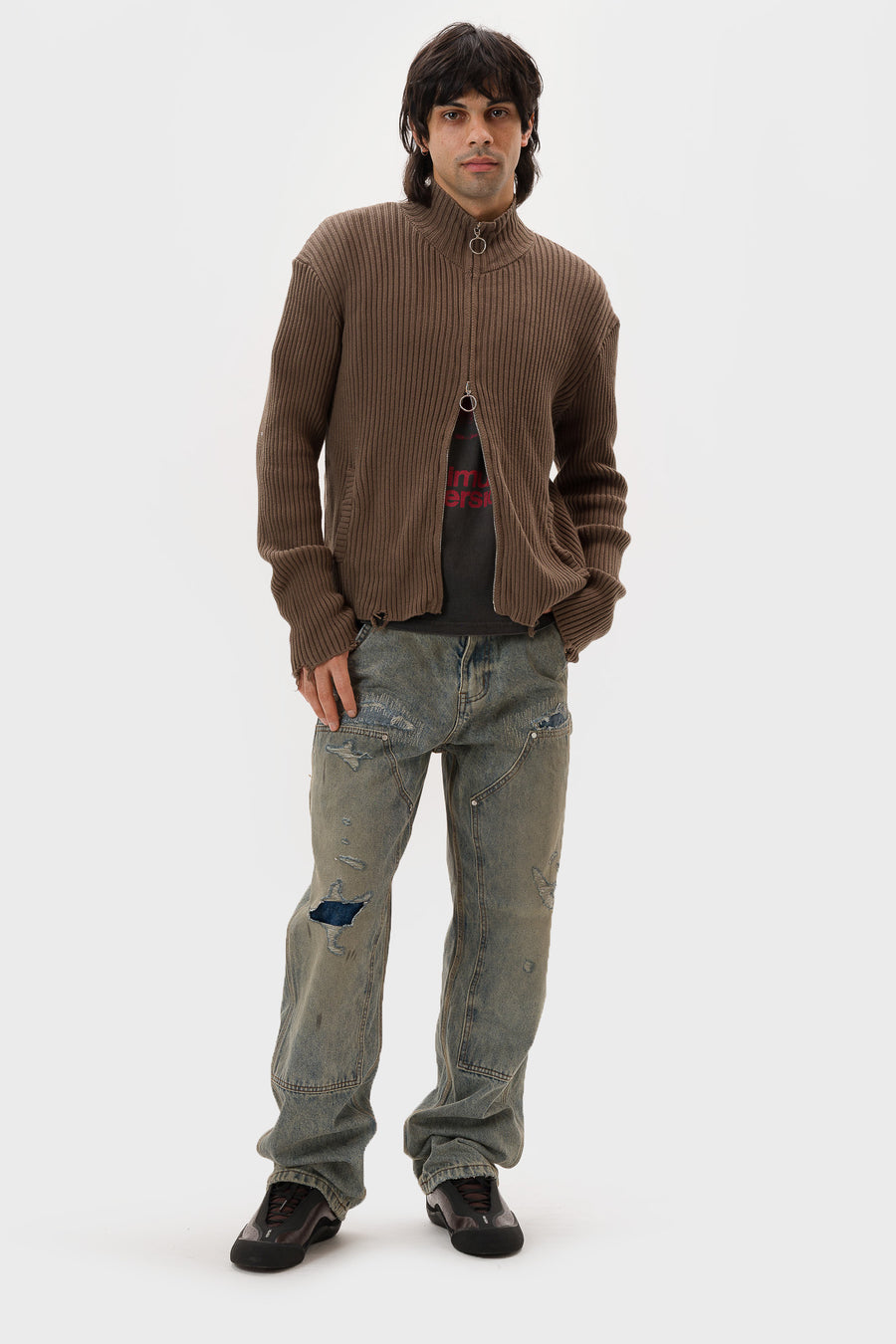 Hench Knit Zip Sweater in Olive