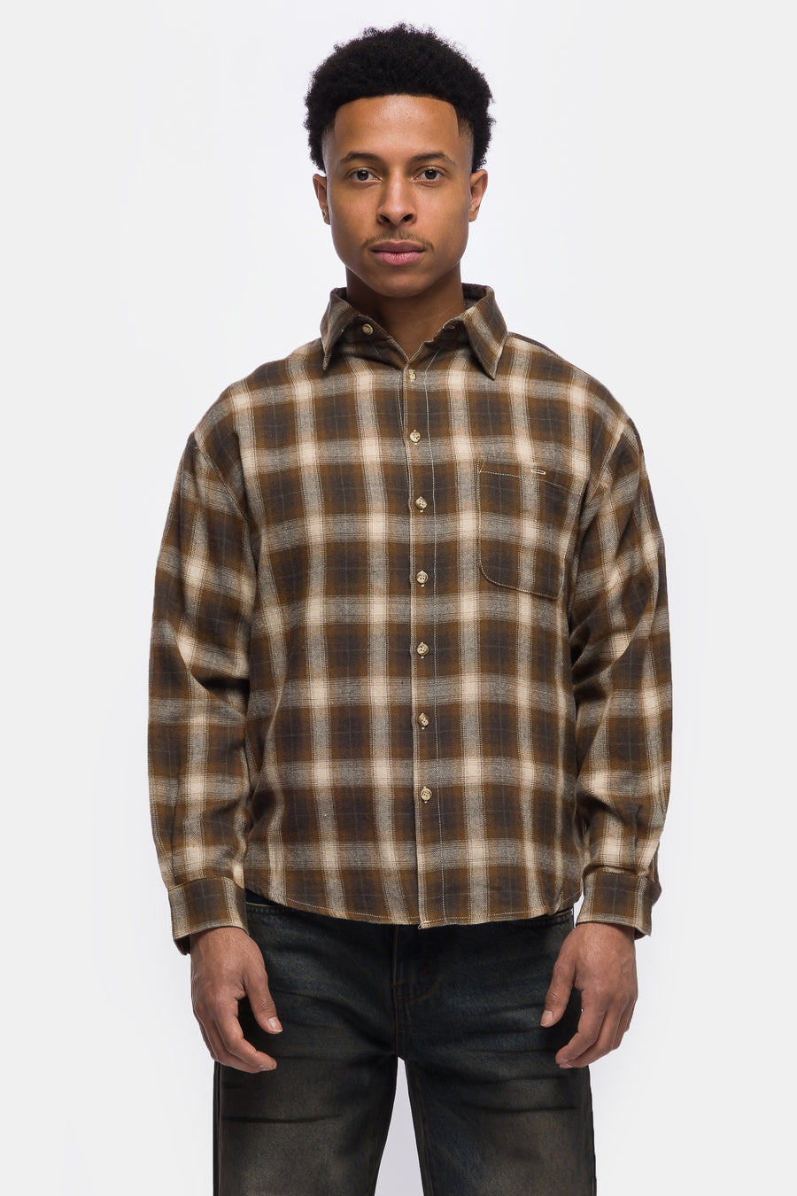 Basketcase Gallery Hench Plaid Evening Shirt in Brown/Multi - Notre