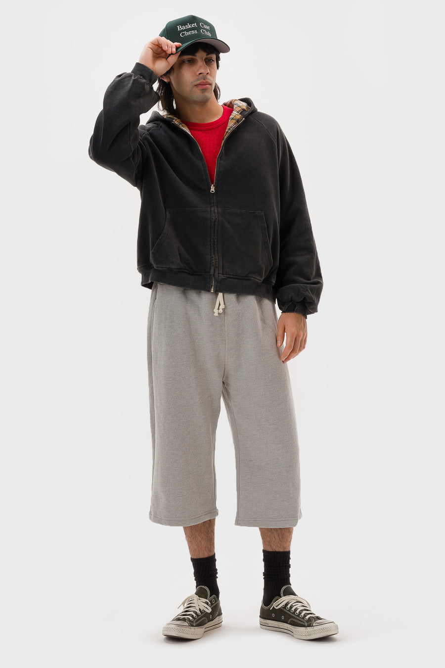 Hench Plaid Thermal Lined Zip Up Hoodie in Vintage Black