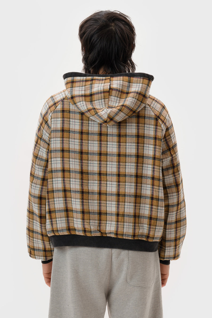 Hench Plaid Thermal Lined Zip Up Hoodie in Vintage Black