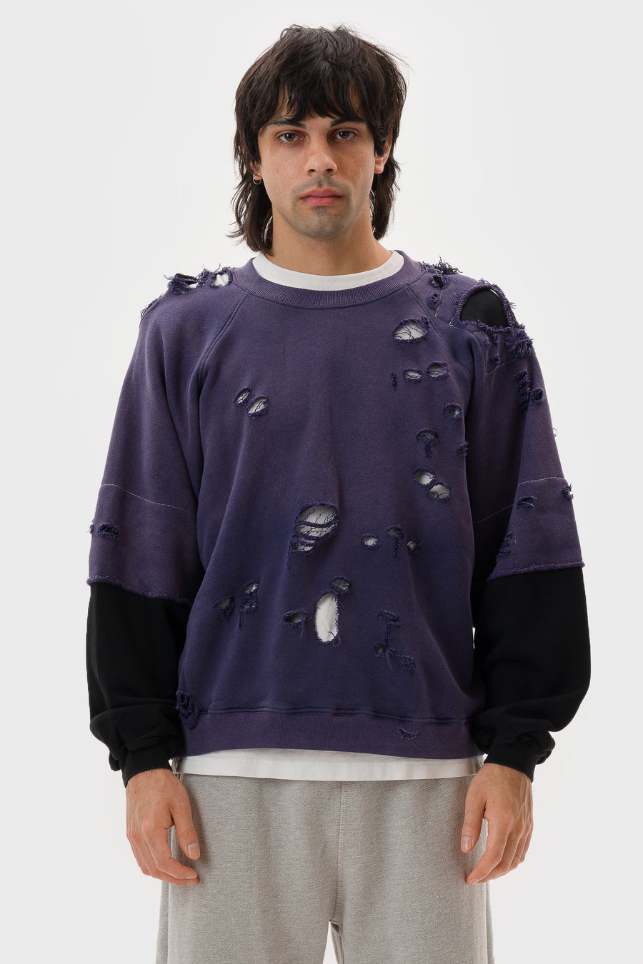 Hench Repaired Crewneck in Washed Navy/Black