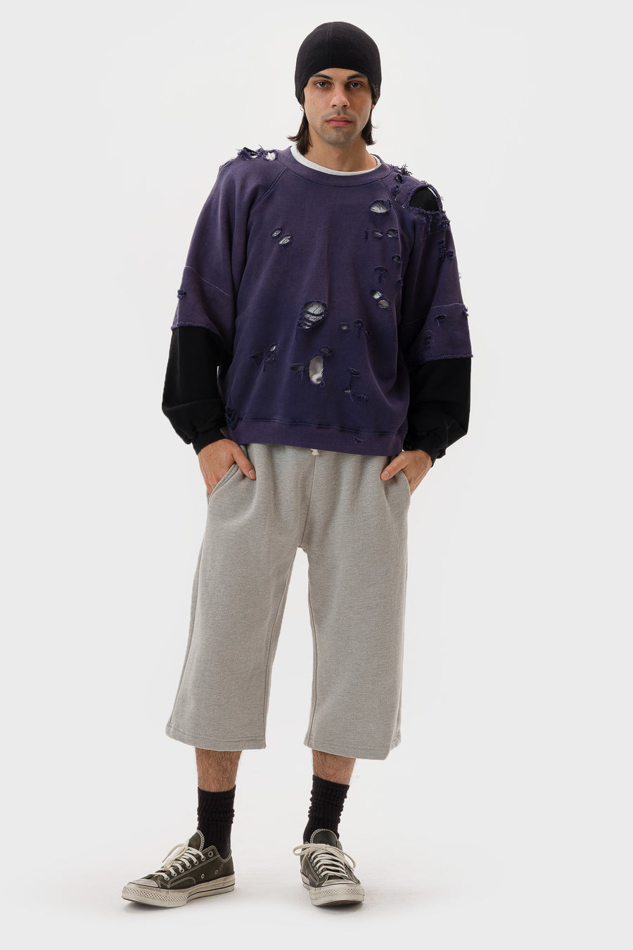 Hench Repaired Crewneck in Washed Navy/Black