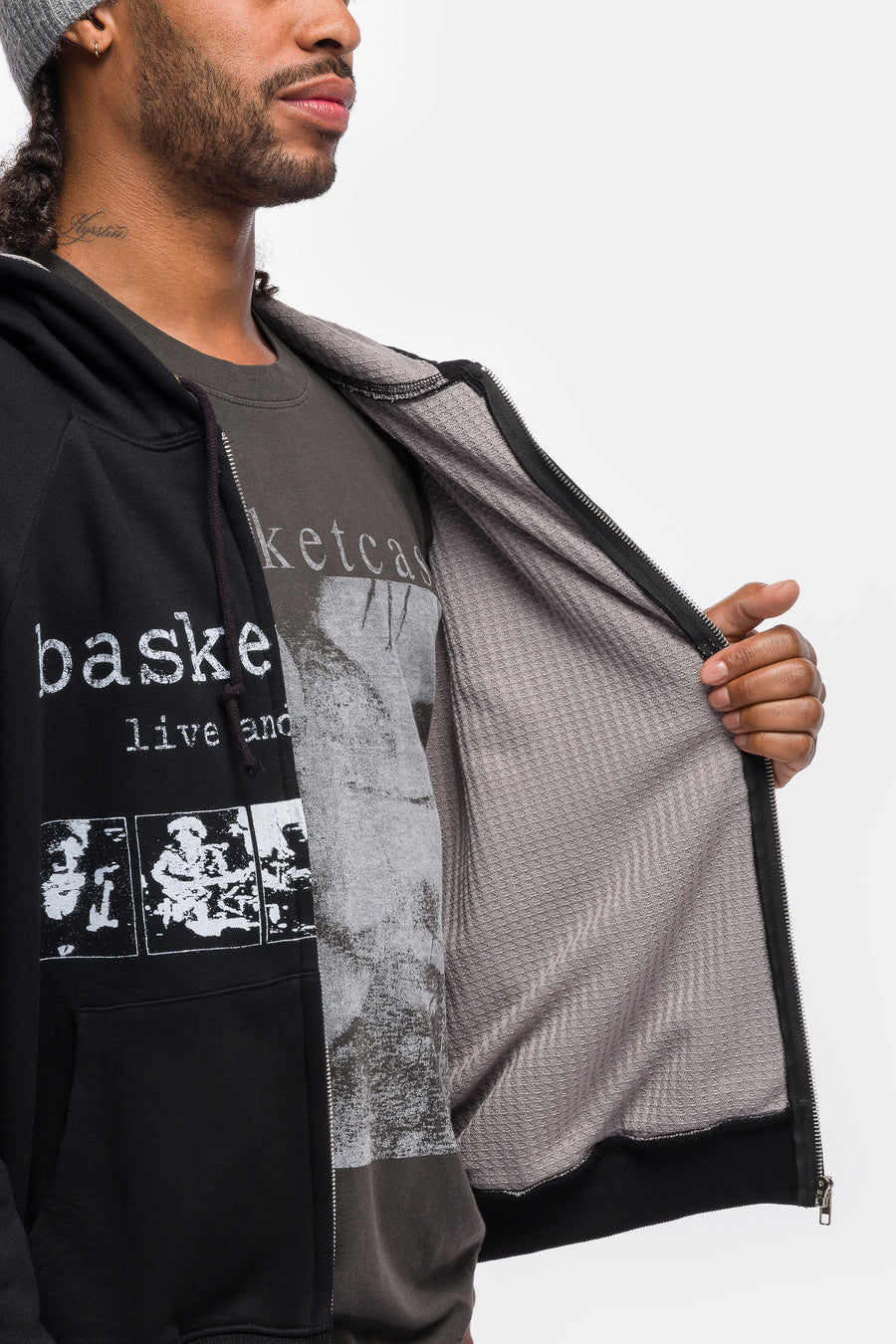 Scar Thermal Line Zip Hoodie in Black