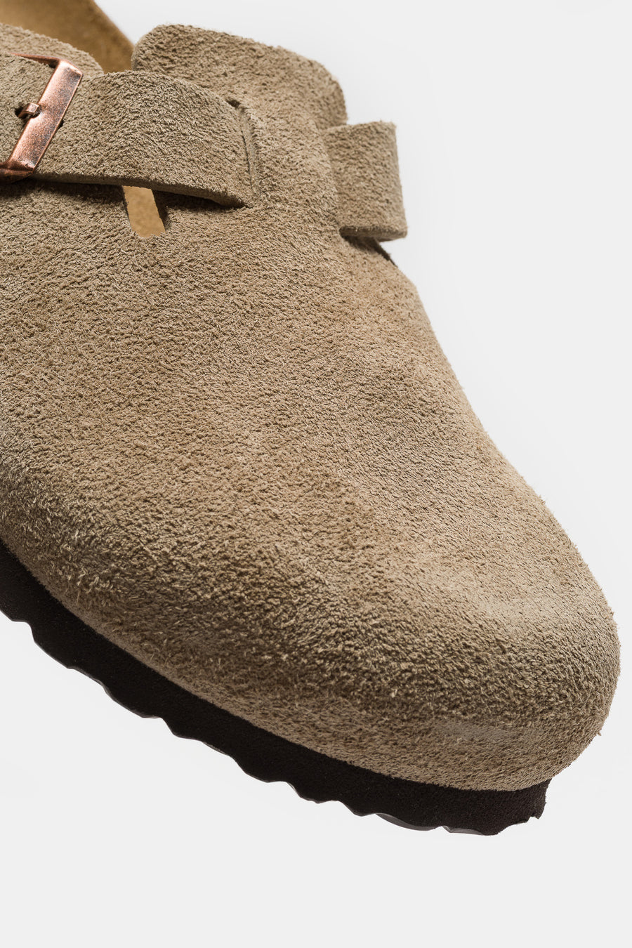 Boston Suede Soft Footbed Mule in Taupe