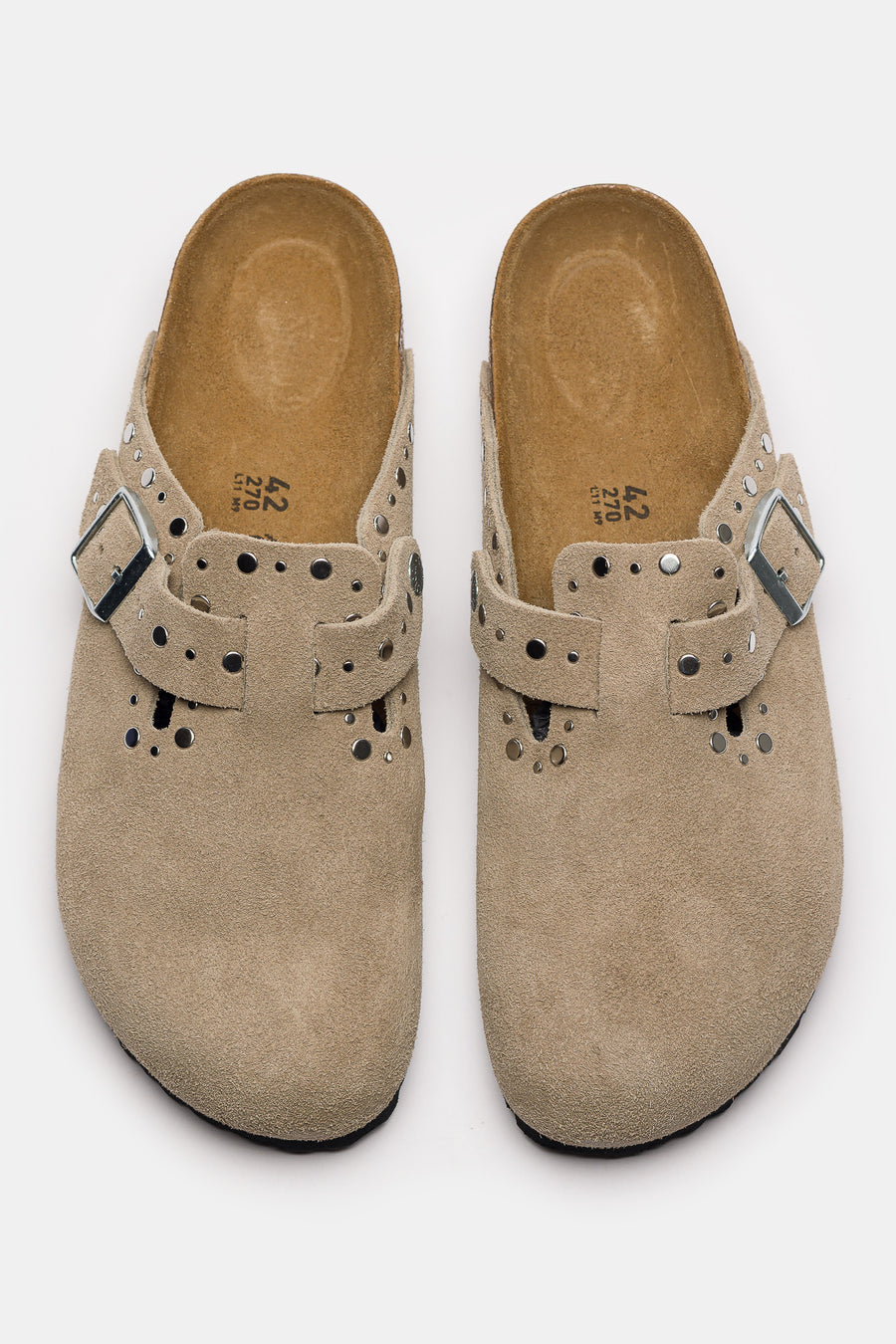 Birkenstock Boston Rivet Clog in Taupe Suede - Notre
