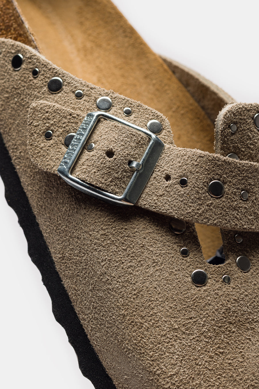 Birkenstock Boston Rivet Clog in Taupe Suede - Notre