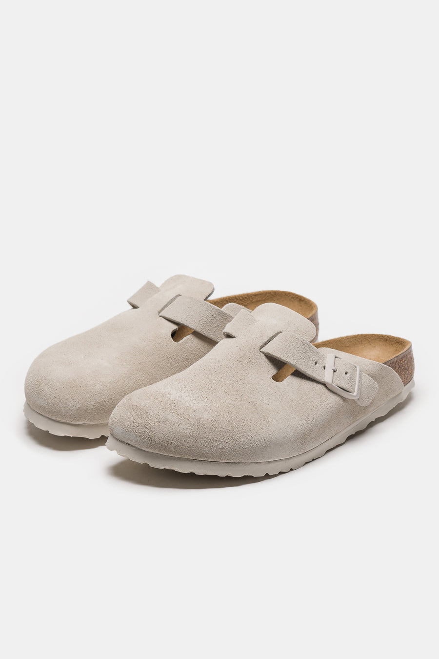 Birkenstock Boston Suede Mule in Antique White - Notre