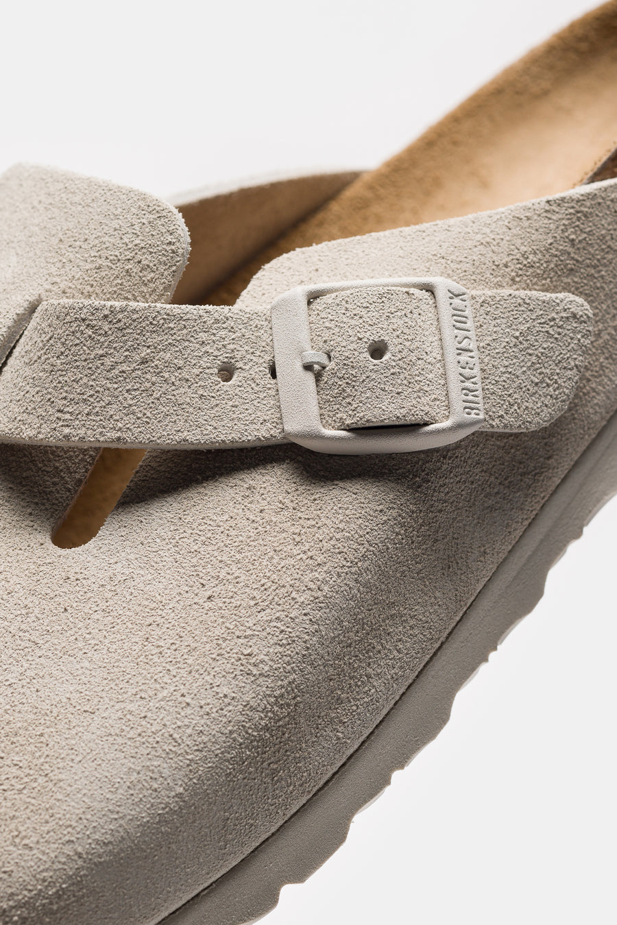 Birkenstock Boston Suede Mule in Antique White - Notre