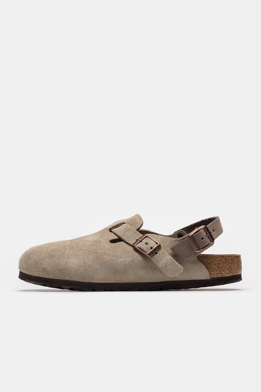 Birkenstock Womens Tokio Suede Clog in Taupe - Notre
