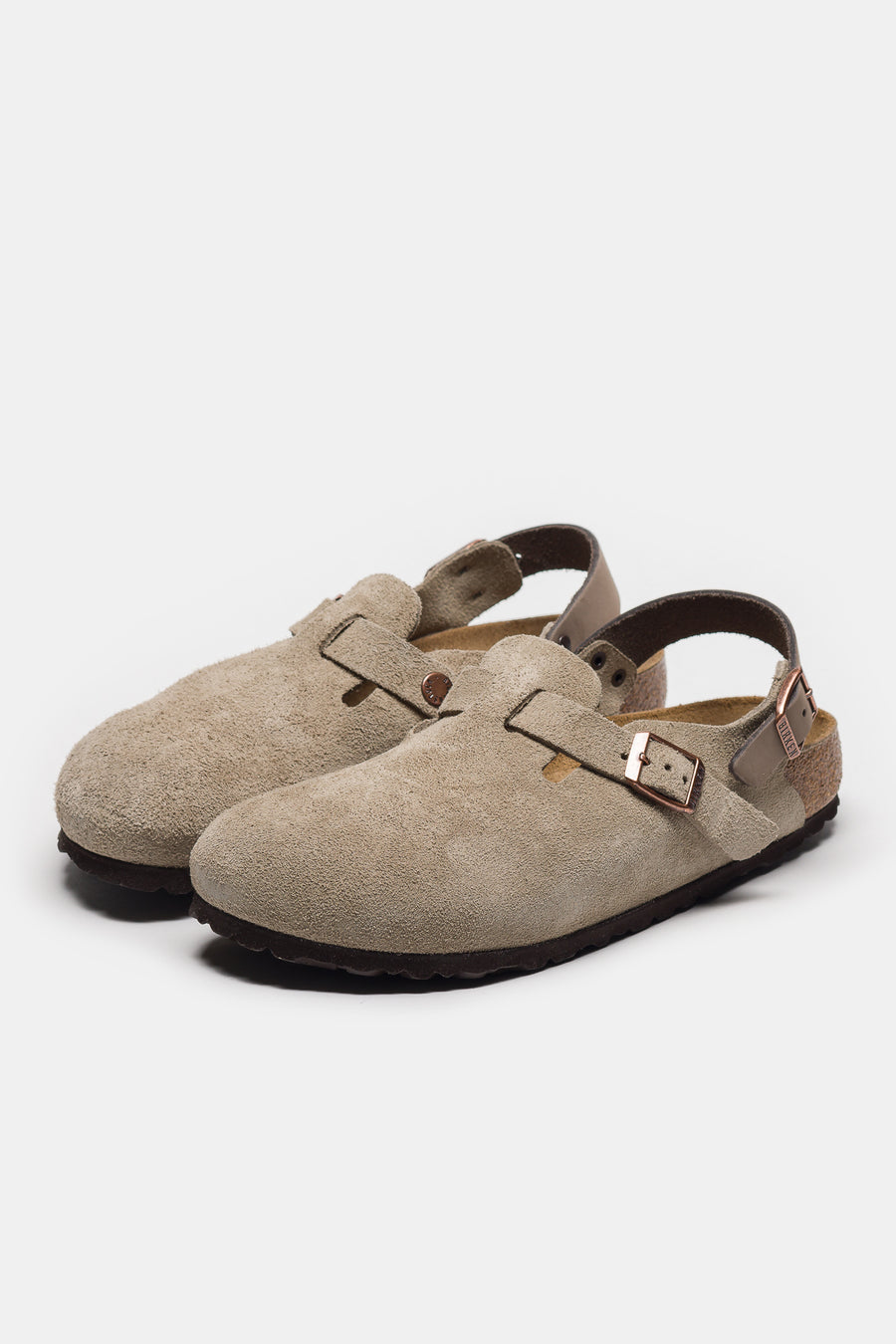 Birkenstock Womens Tokio Suede Clog in Taupe - Notre