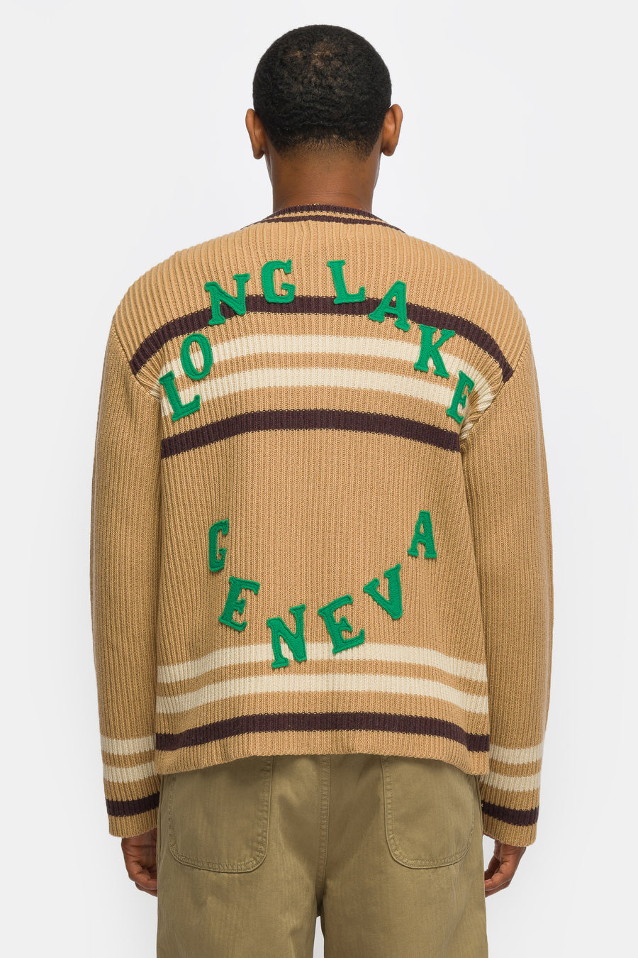 Bode Timber Stripe Cardigan in Tan - Notre