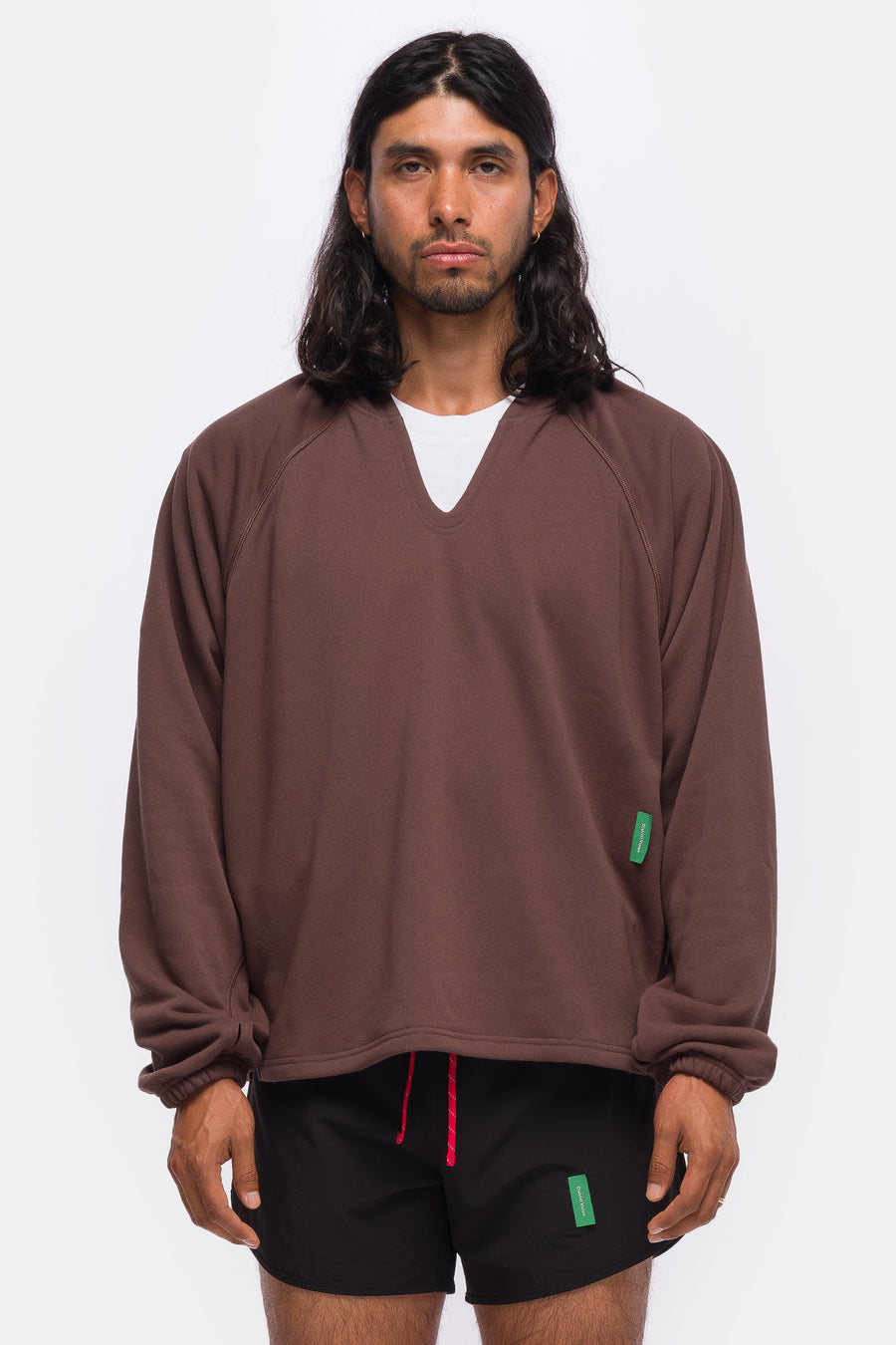 District Vision Open Neck French Terry Hoodie in Umber - Notre