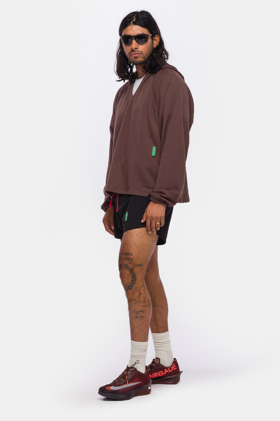 District Vision Open Neck French Terry Hoodie in Umber - Notre