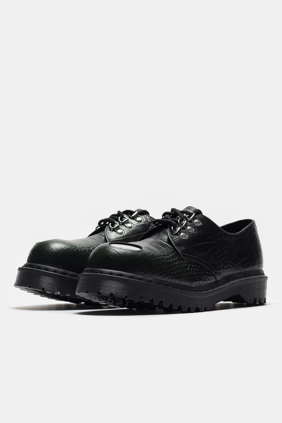 Dr. Martens 1461 Steel Toe Croc Emboss Shoe in Forest Green - Notre