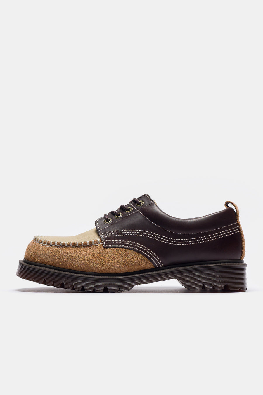 Dr. Martens Lowell Moc Toe Shoe in Dark Brown/Light Tan/Desert Brown - Notre