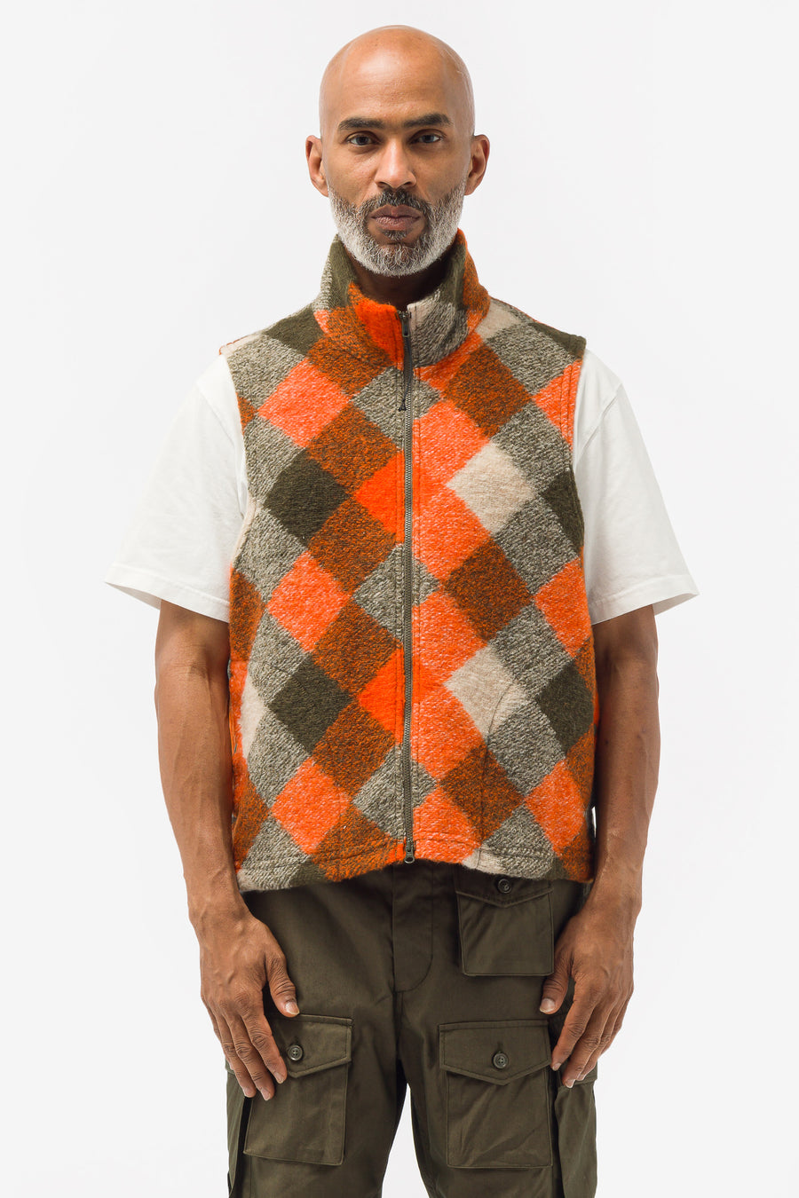 Engineered Garments - High Mock Knit Vest in Orange/Olive