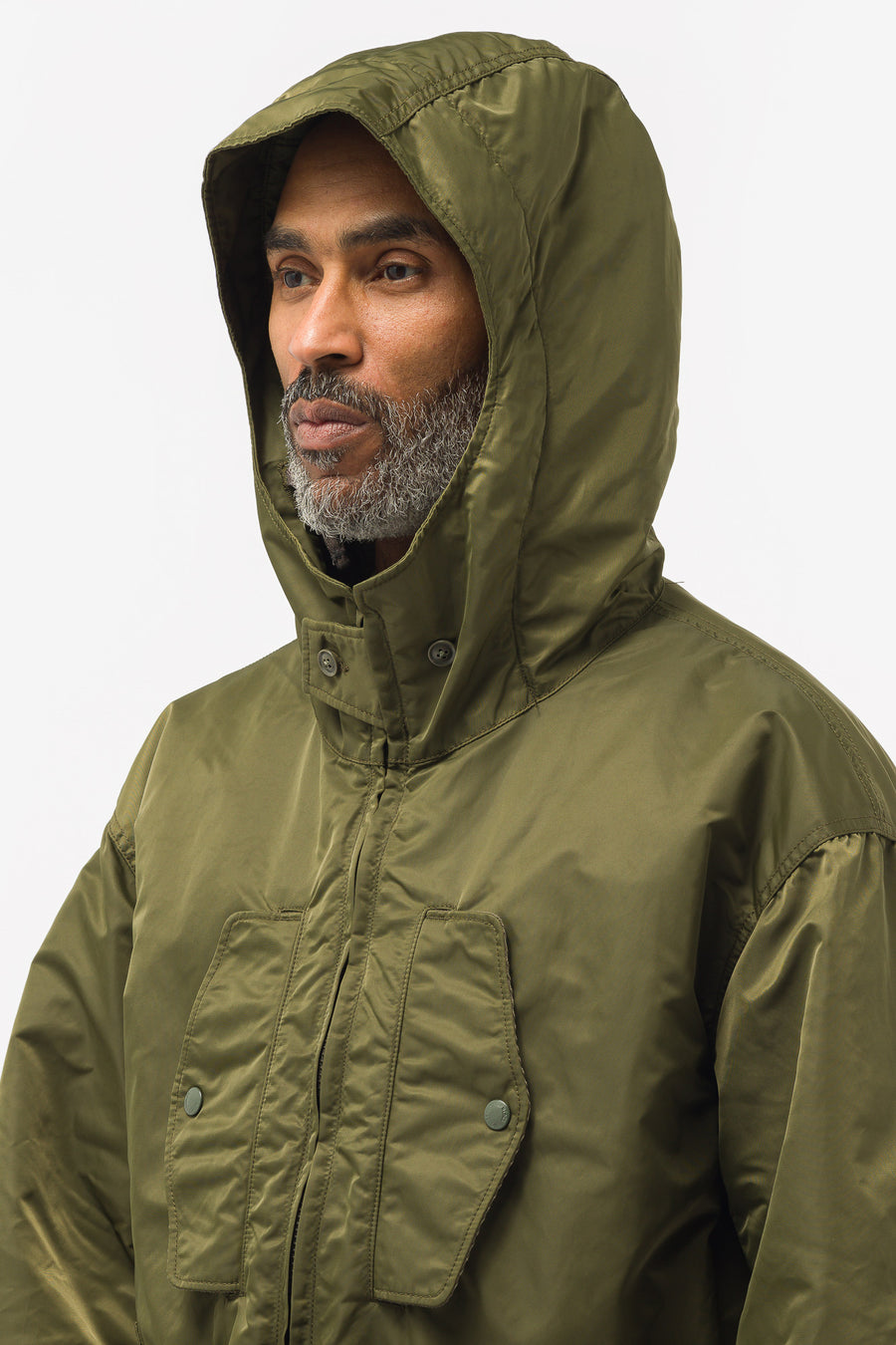 Engineered Garments - Storm Coat in Olive Flight Satin Nylon