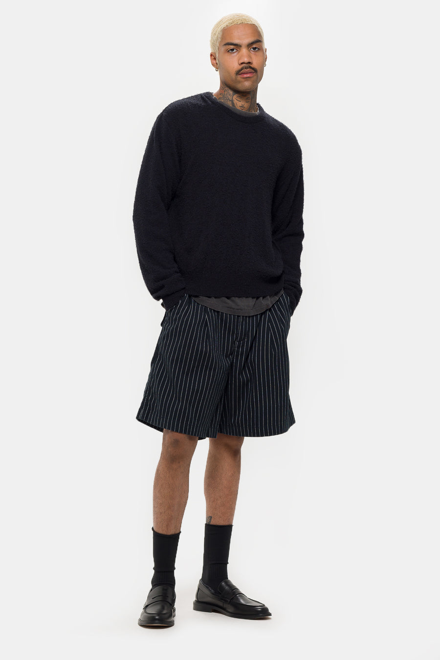 Entire Studios Aoshi Short in Black Pinstripe - Notre