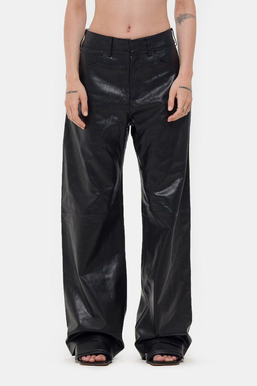 Entire Studios Leather Straight Leg Pant in Black - Notre