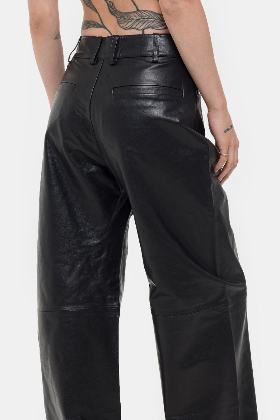 Entire Studios Leather Straight Leg Pant in Black - Notre