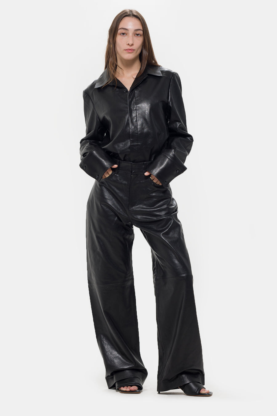 パンツ entire studios Black leather pant (ESUS2513007BL BLACK) Leather Straight Leg Pant in Black - Entire Studios