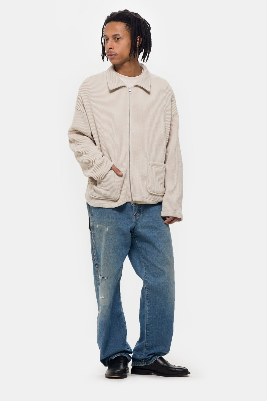 Estudio Niksen Double-Zip Pocket Sweater in Ivory - Notre