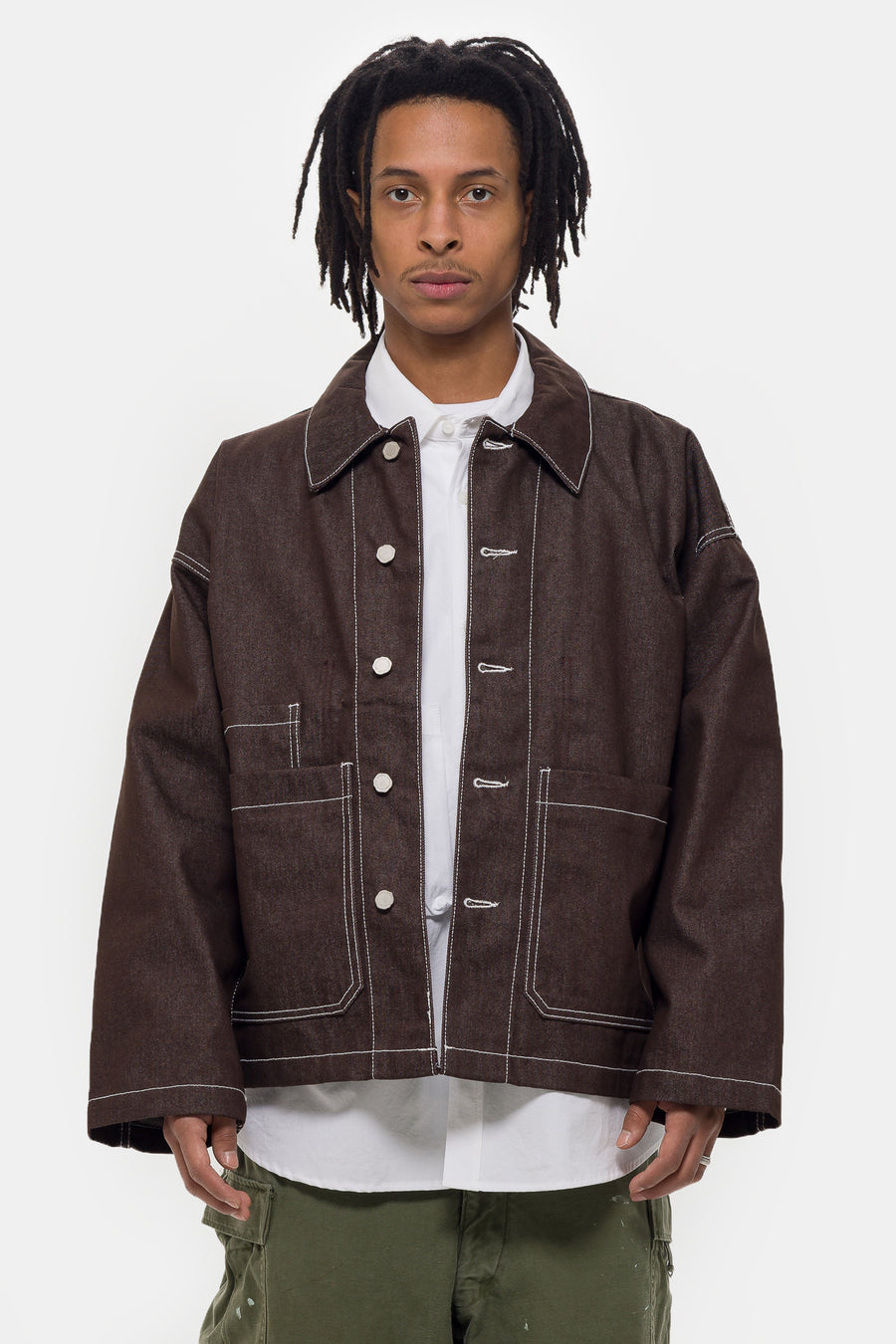 Estudio Niksen Raw-Denim Chore Jacket in Brown - Notre