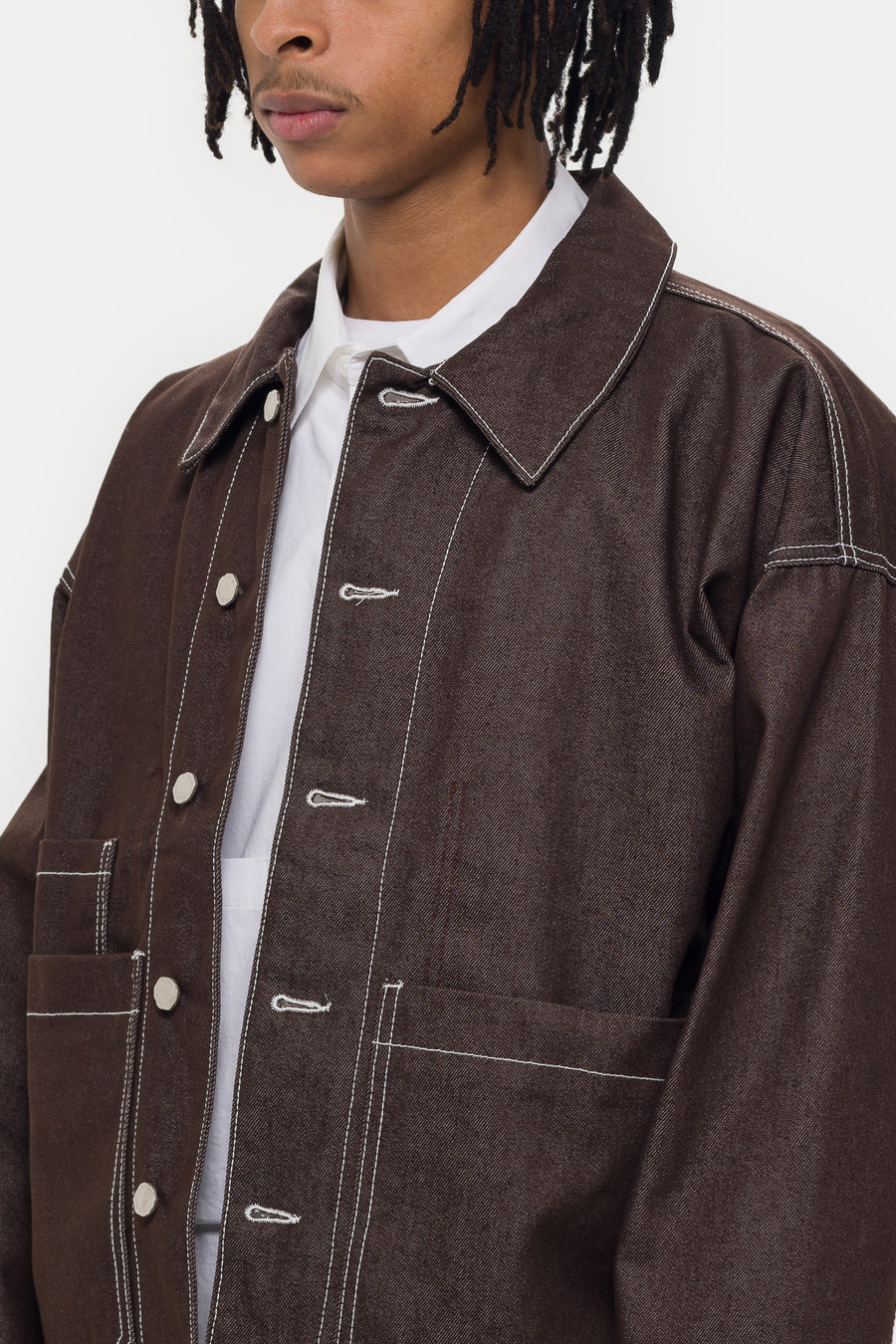 Estudio Niksen Raw-Denim Chore Jacket in Brown - Notre