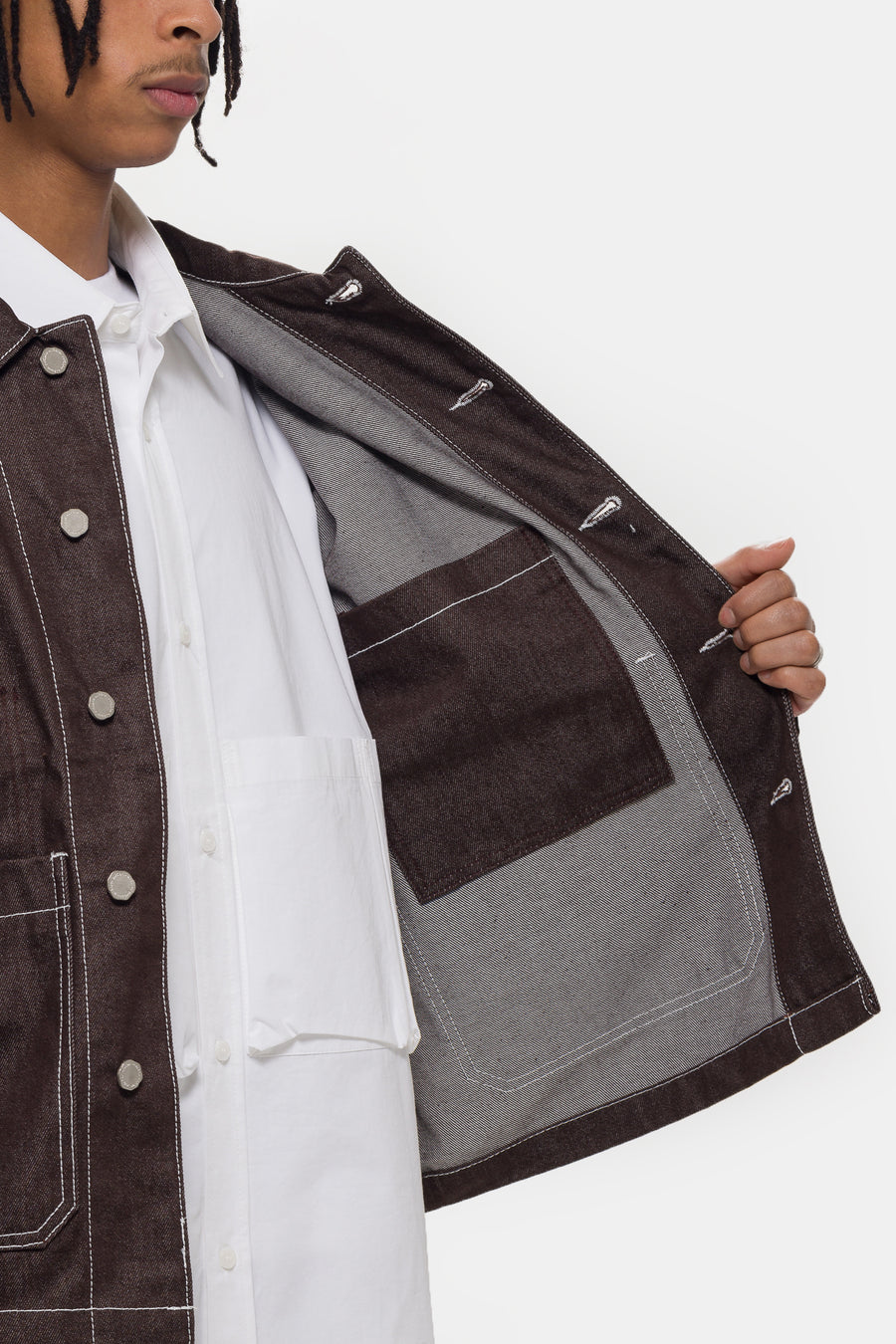 Estudio Niksen Raw-Denim Chore Jacket in Brown - Notre