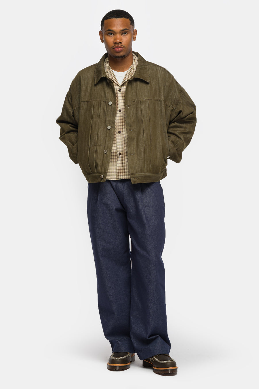 Estudio Niksen Back Strap Pleated Trucker in Khaki - Notre