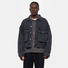 Boxy Denim Trucker Jacket in Black