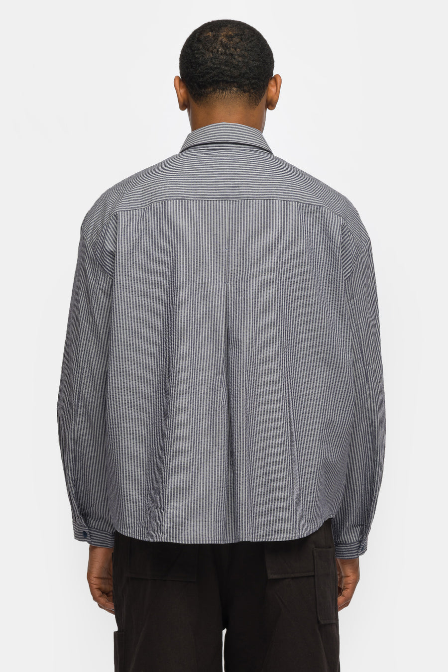 Estudio Niksen Boxy Pleated Shirt in Navy Stripe - Notre