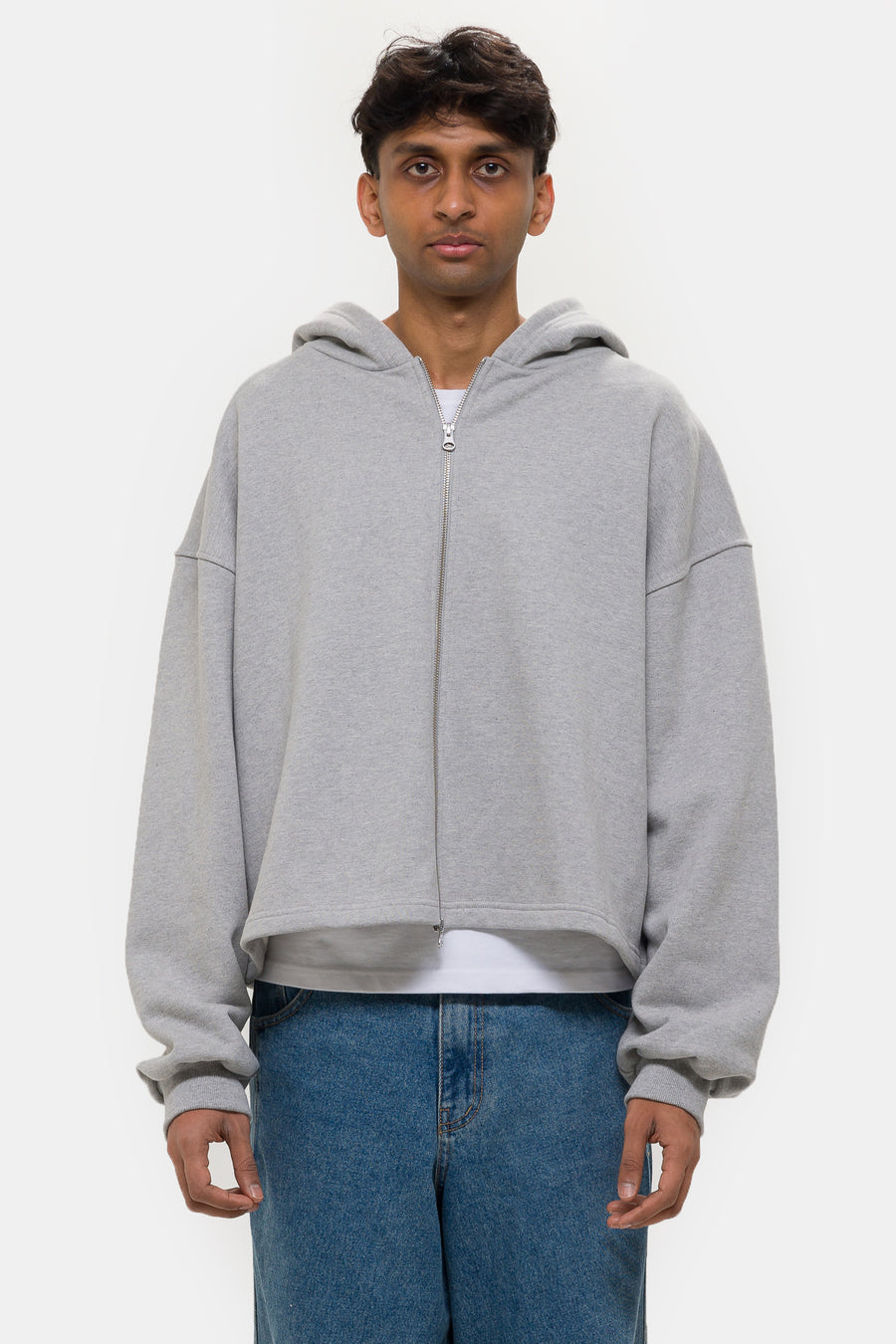 Boxy Zip-Up Hoodie in Grey - Estudio Niksen
