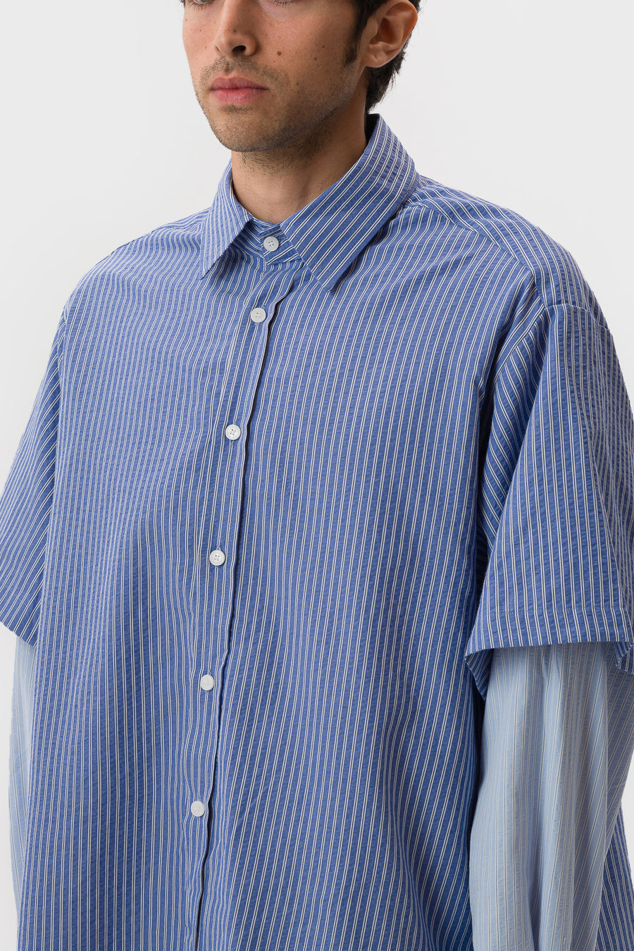 Estudio Niksen Button Up Layered Shirt in Blue Stripe - Notre