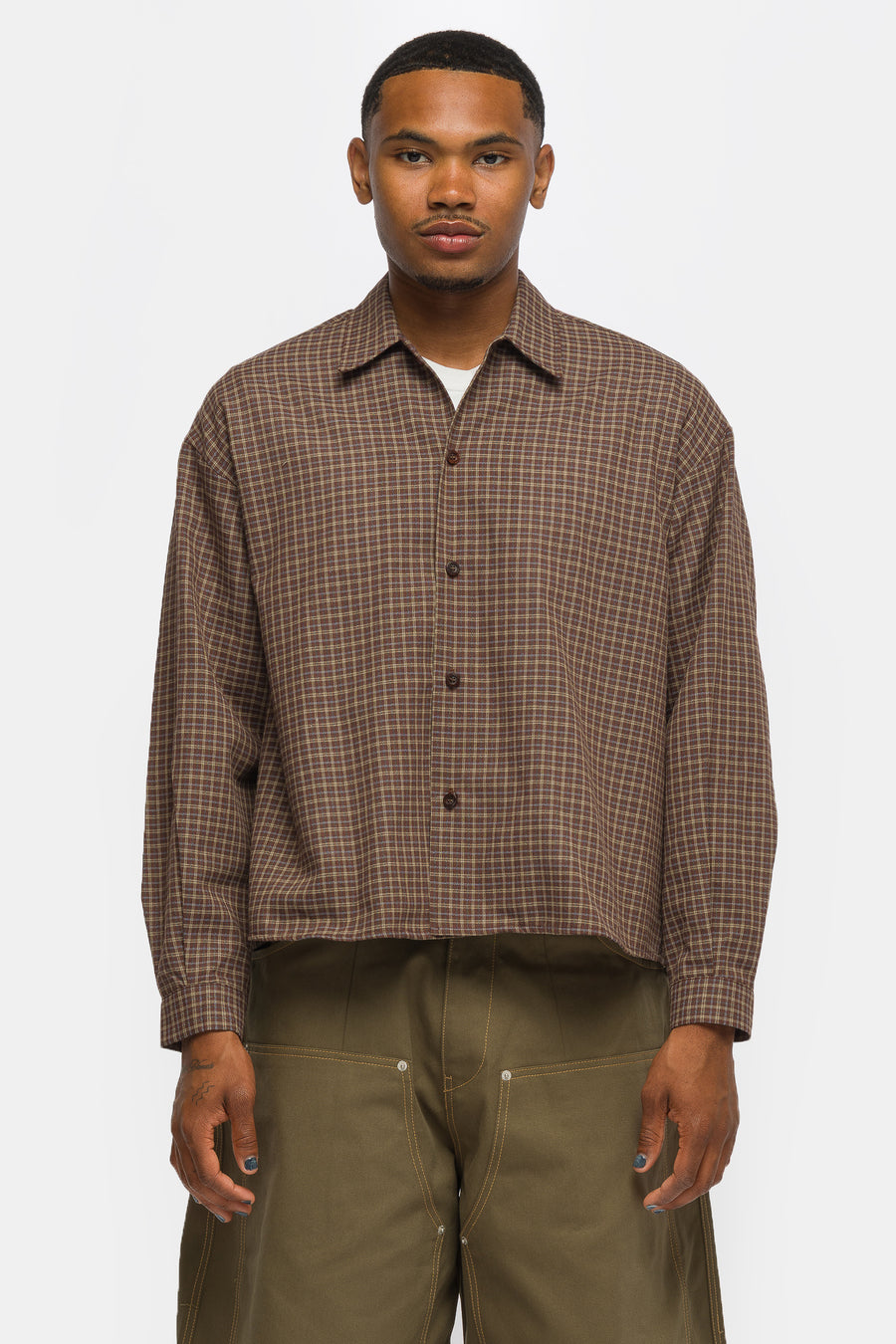 Estudio Niksen Checkered Boxy Shirt in Brown - Notre