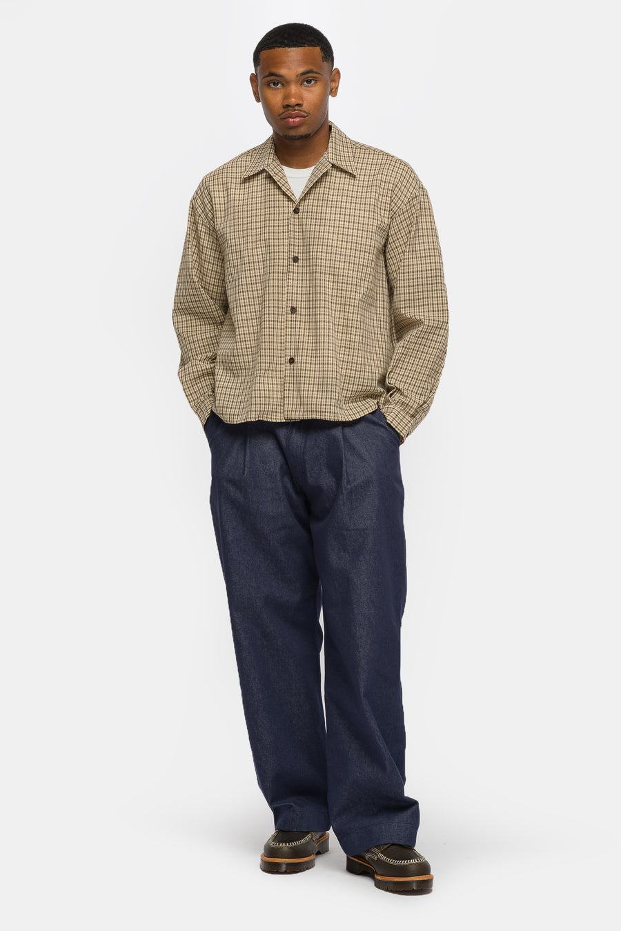 Estudio Niksen Checkered Boxy Shirt in Cream - Notre