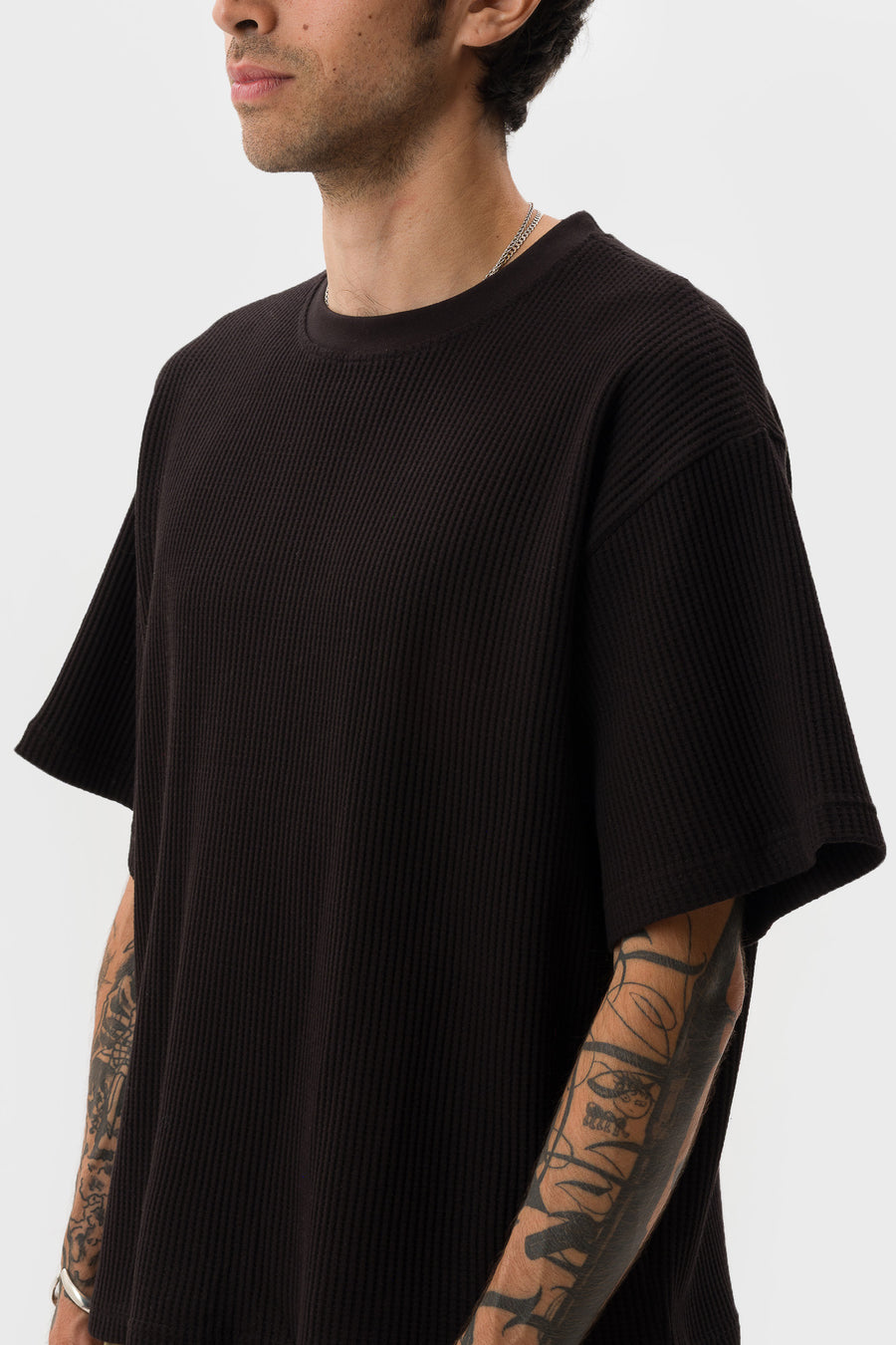 Estudio Niksen Cropped Waffle T-Shirt in Black - Notre