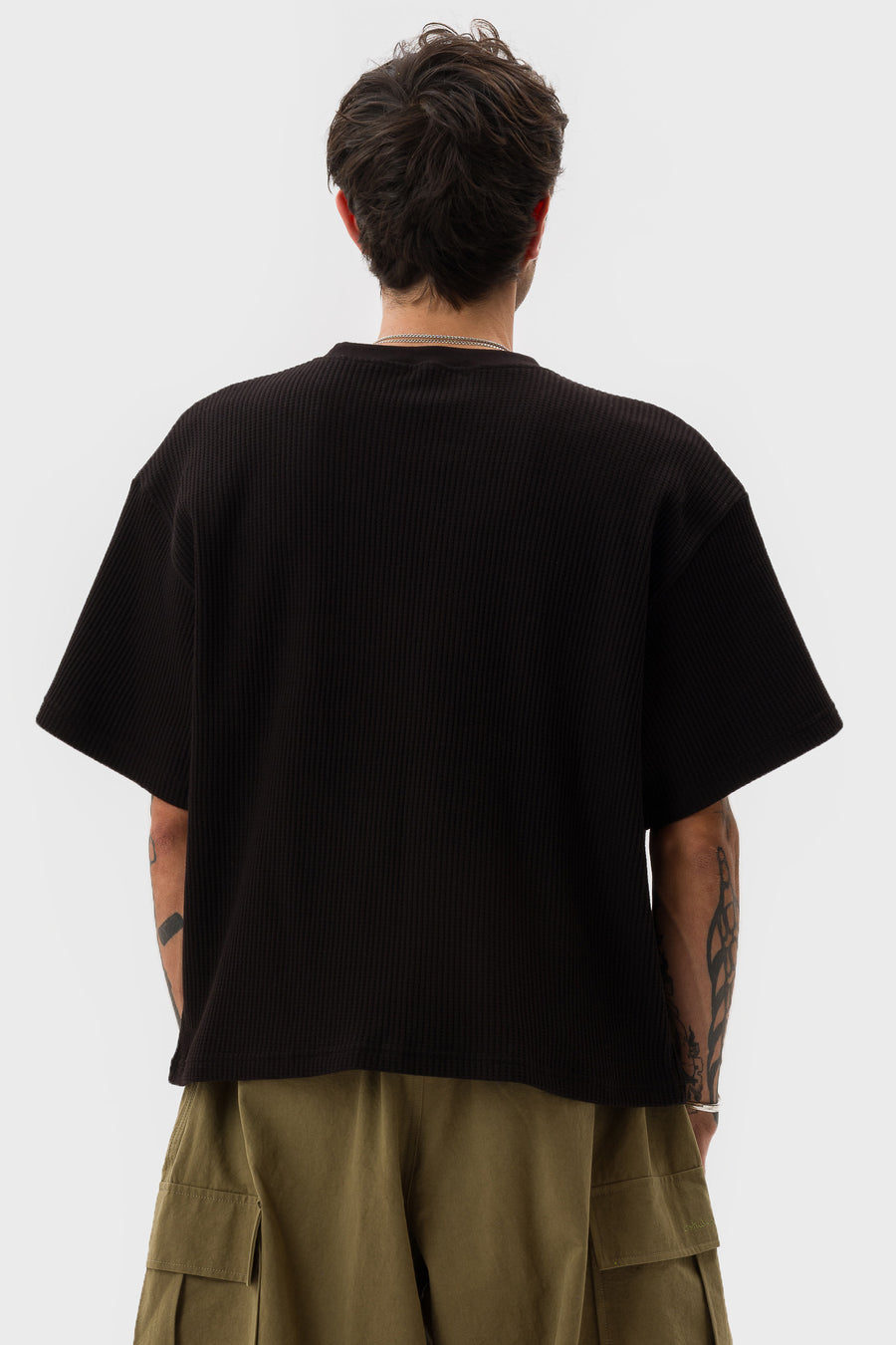 Estudio Niksen Cropped Waffle T-Shirt in Black - Notre