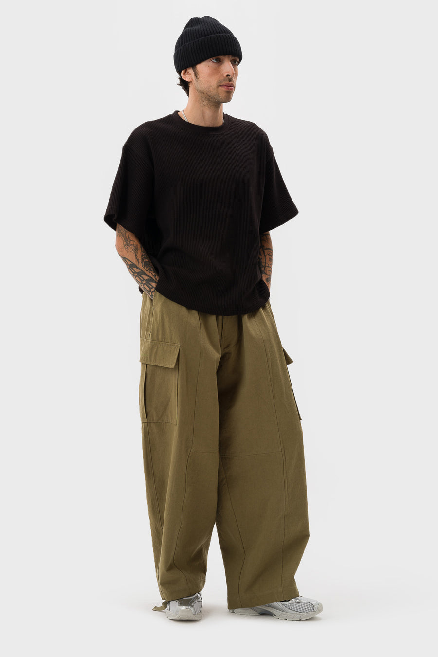 Estudio Niksen Cropped Waffle T-Shirt in Black - Notre