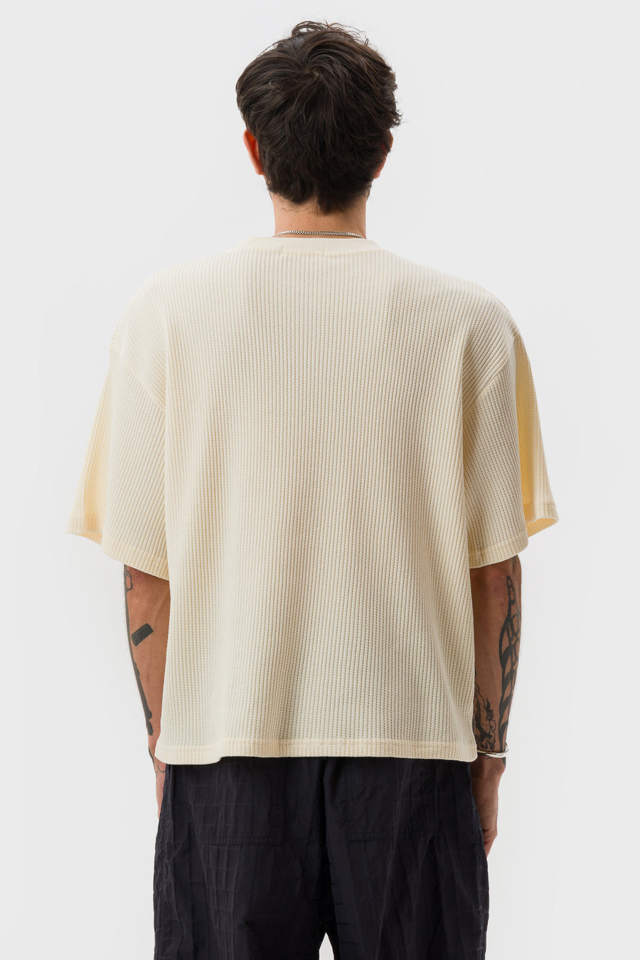 Estudio Niksen Cropped Waffle T-Shirt in Cream - Notre