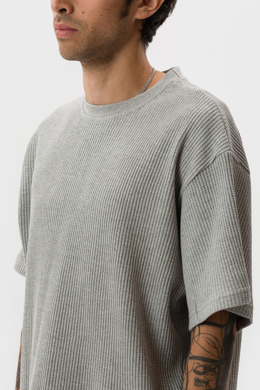 Estudio Niksen Cropped Waffle T-Shirt in Grey - Notre