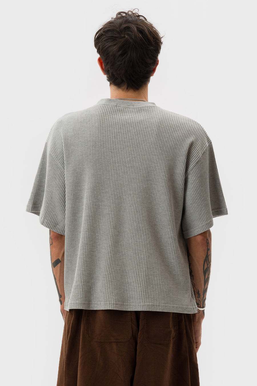 Estudio Niksen Cropped Waffle T-Shirt in Grey - Notre