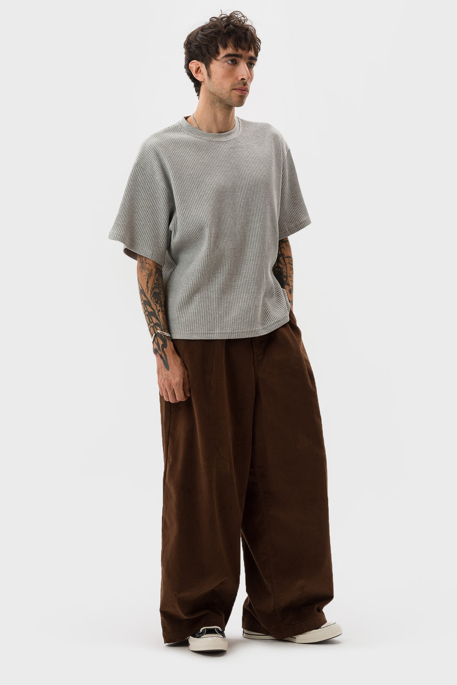 Estudio Niksen Cropped Waffle T-Shirt in Grey - Notre