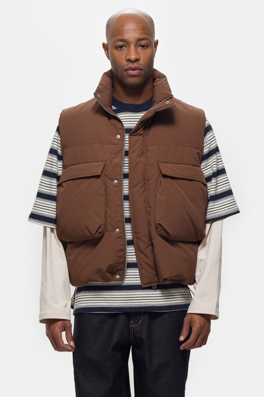 Down Puffer Vest in Dark Brown