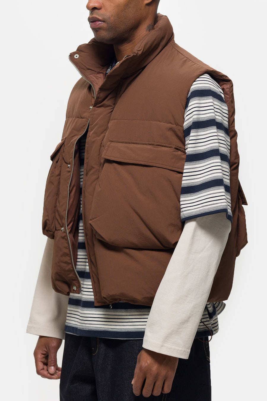 Down Puffer Vest in Dark Brown