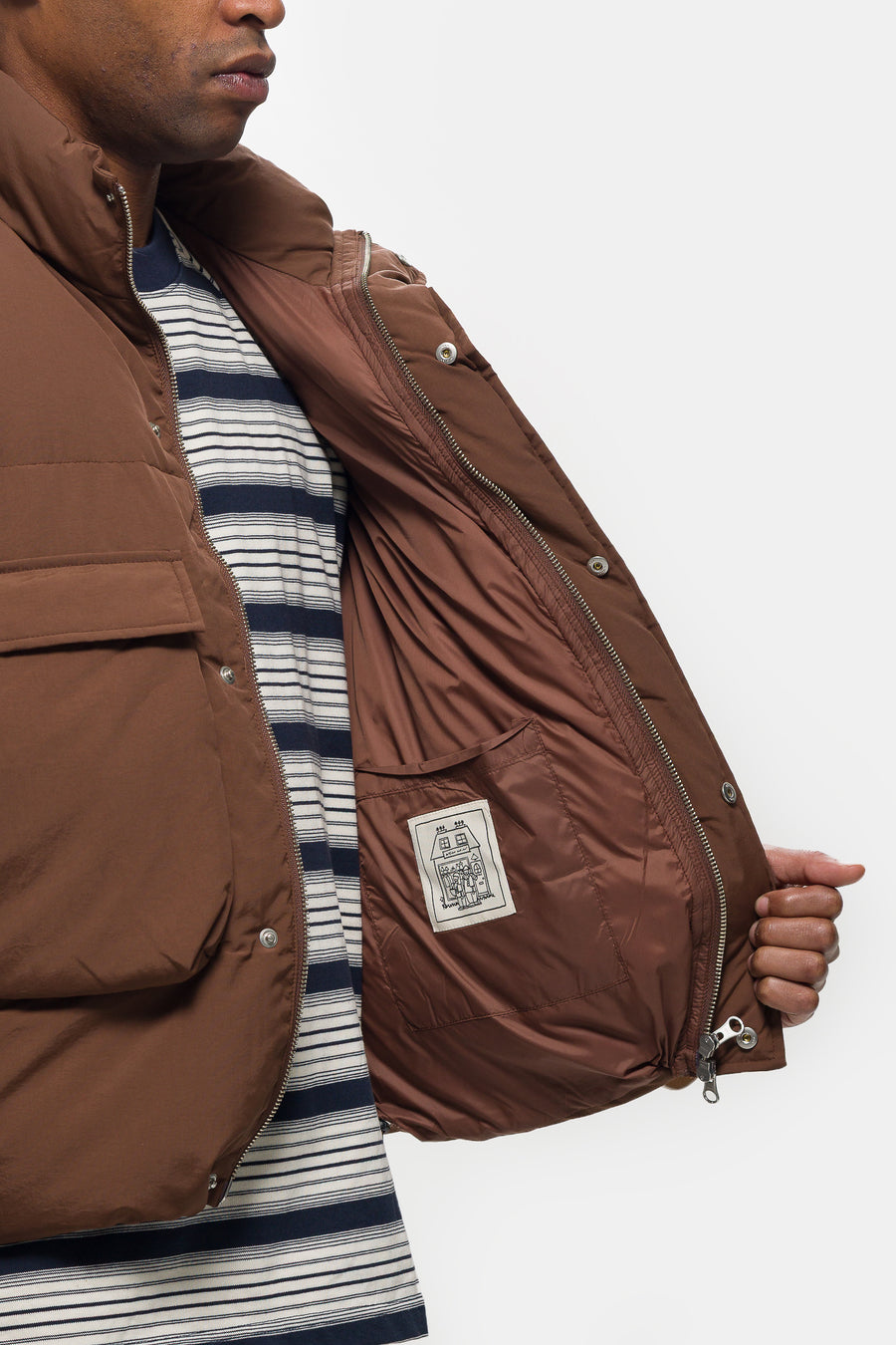 Down Puffer Vest in Dark Brown
