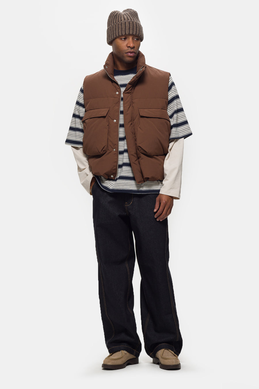 Down Puffer Vest in Dark Brown