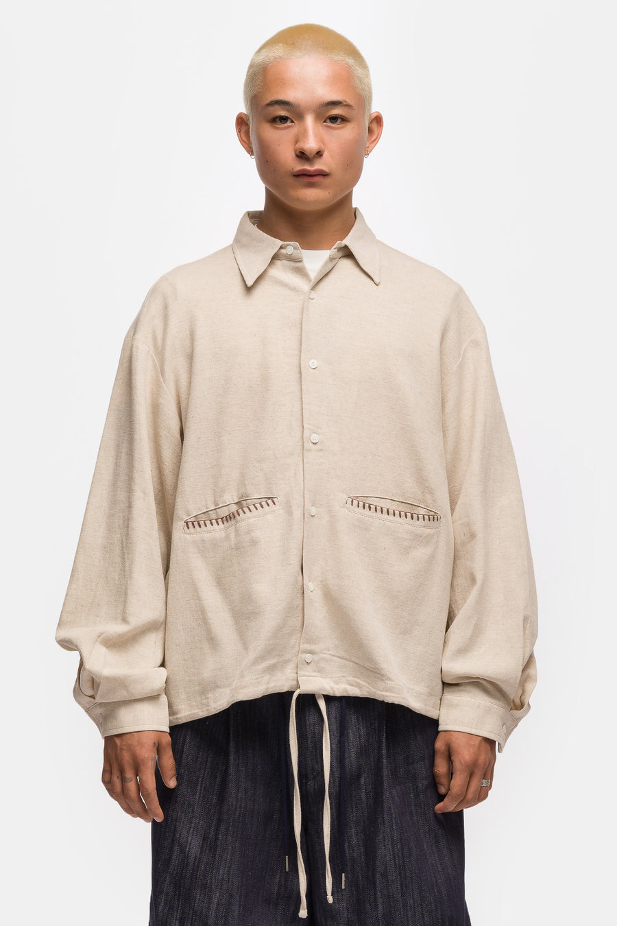 Estudio Niksen Embroidery Pocket Shirt in Oatmeal - Notre